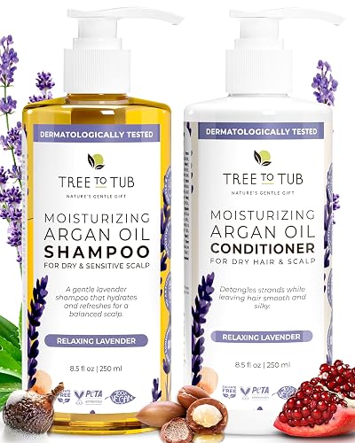 Tree To Tub Lavender Shampoo and Conditioner Set for Dry Hair, Dry Scalp, Frizz - Moisturizing Argan Oil Shampoo and Conditioner for Women & Men