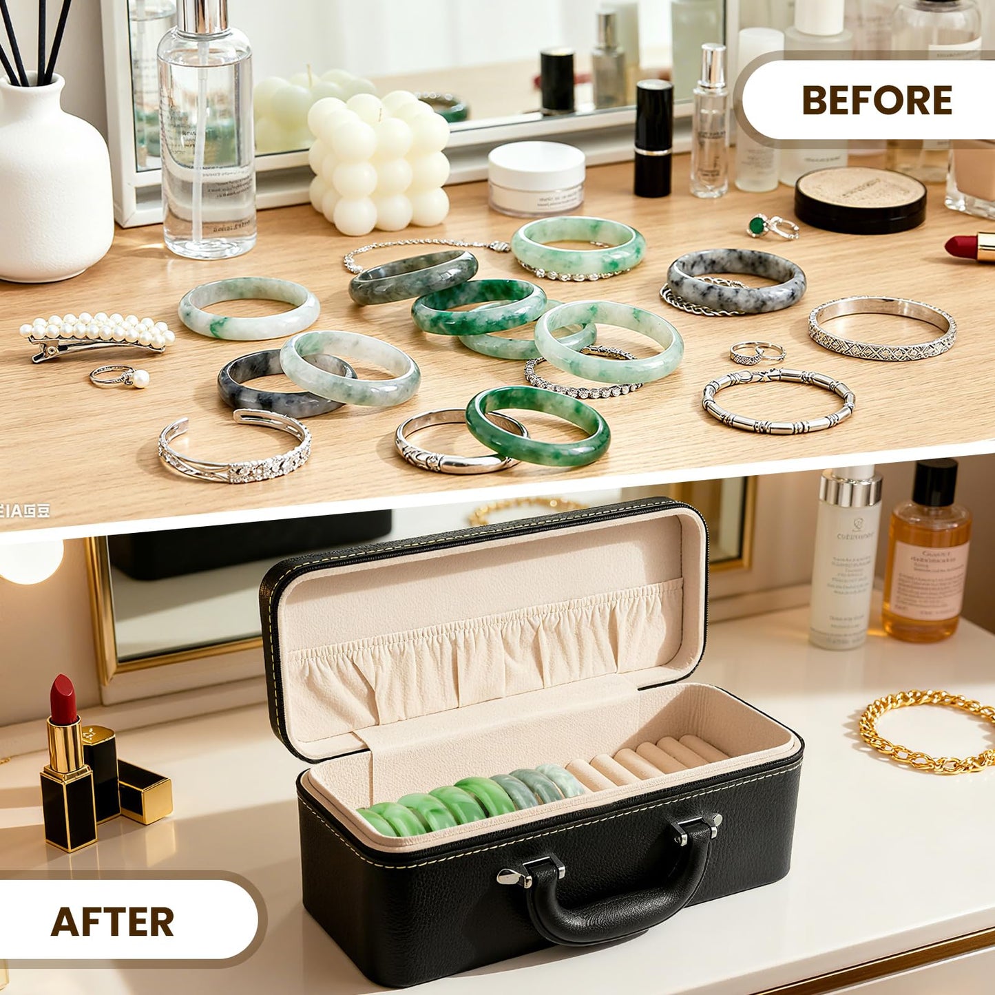 YUTICAT 15-Slot Jewelry Organizer Box for Bracelets, PU Leather Bangle Display Case with Velvet Lining - Portable Storage for Retail, Travel, Gift…