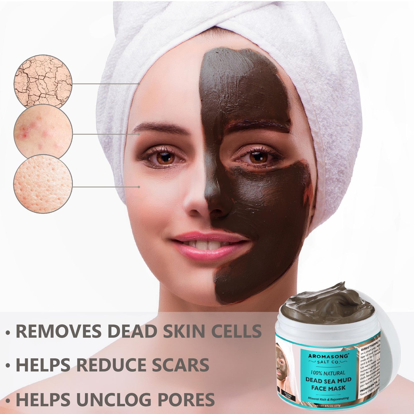 Aromasong 100% Pure Dead Sea Mud Mask - 5 Minute Mask - No Ingredients Added - for Face & Skincare - Blackhead Remover - Anti-aging - Pore Minimizer