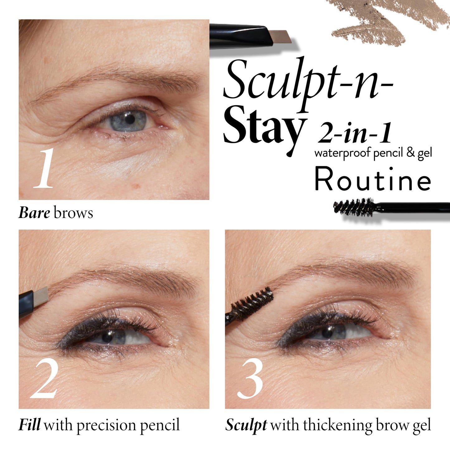 LAURA GELLER NEW YORK Sculpt-n-Stay Waterproof Brow Pencil & Gel- Soft Black