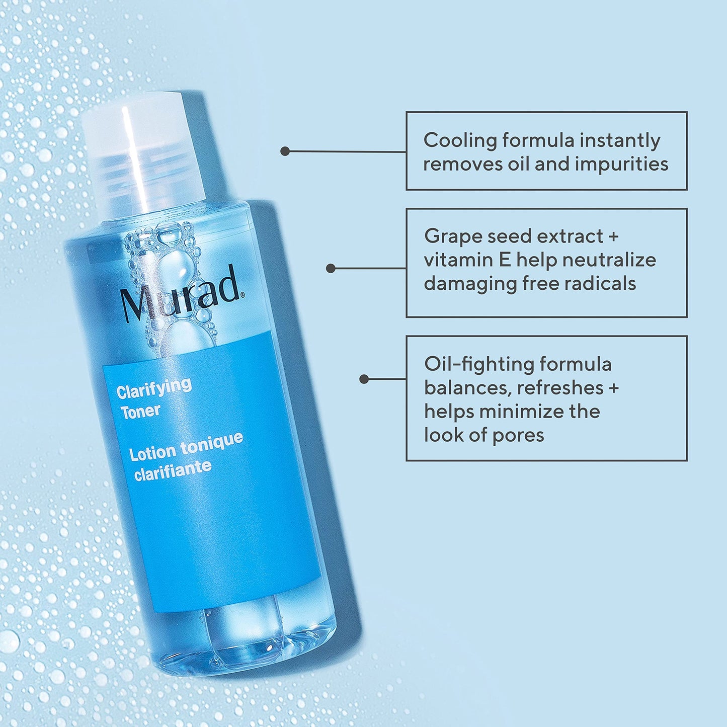 Murad Clarifying Toner - Oil-Control Cooling Face Toner with Witch Hazel, Cucumber, Algae & Grape Seed Extracts to Minimize Pores, Shine Reduction
