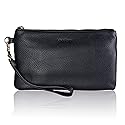 befen Black Genuine Leather Wristlet Clutch RFID Blocking Bag Cell Phone Wallet Purse Smartphone Wristlet Wallet Purses and Handbags for Women