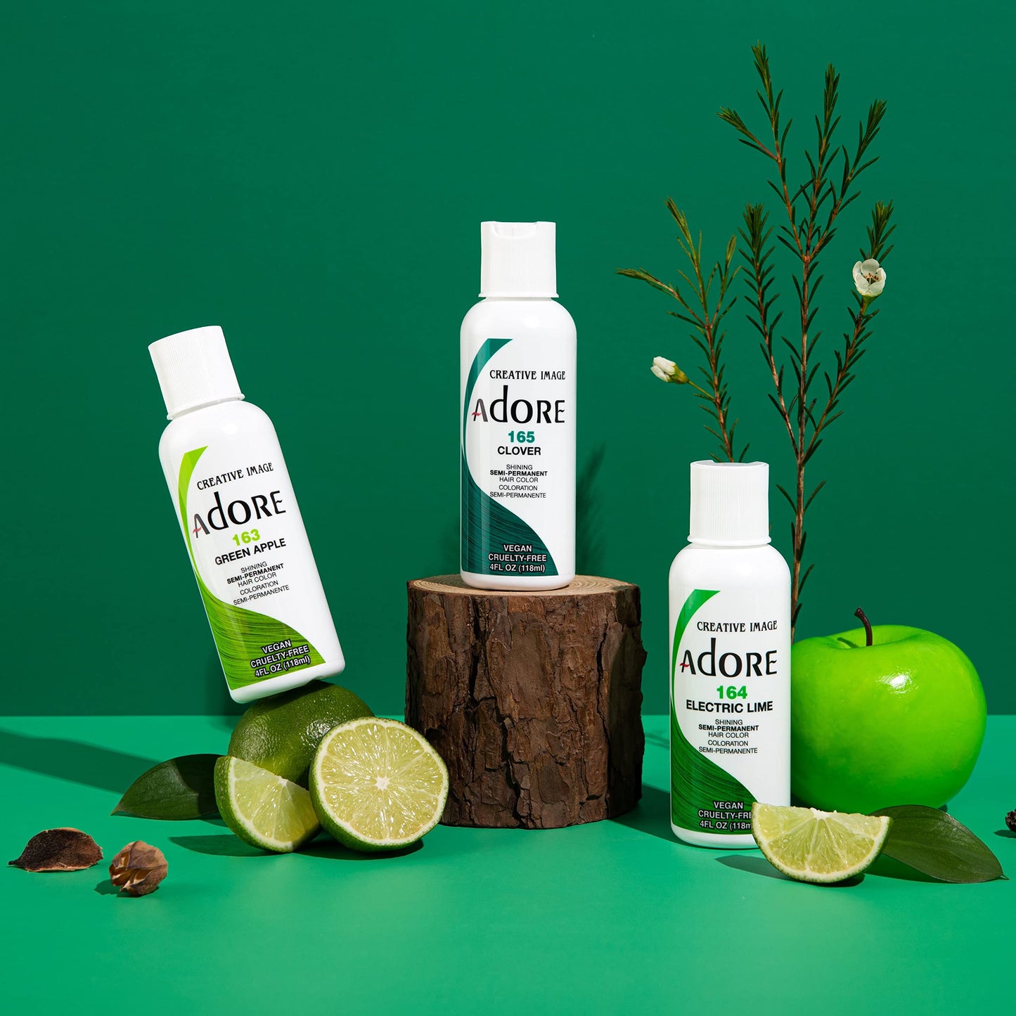 Adore Semi Permanent Hair Color - Vegan and Cruelty-Free Hair Dye - 4 Fl Oz - 165 Clover (Pack of 3)