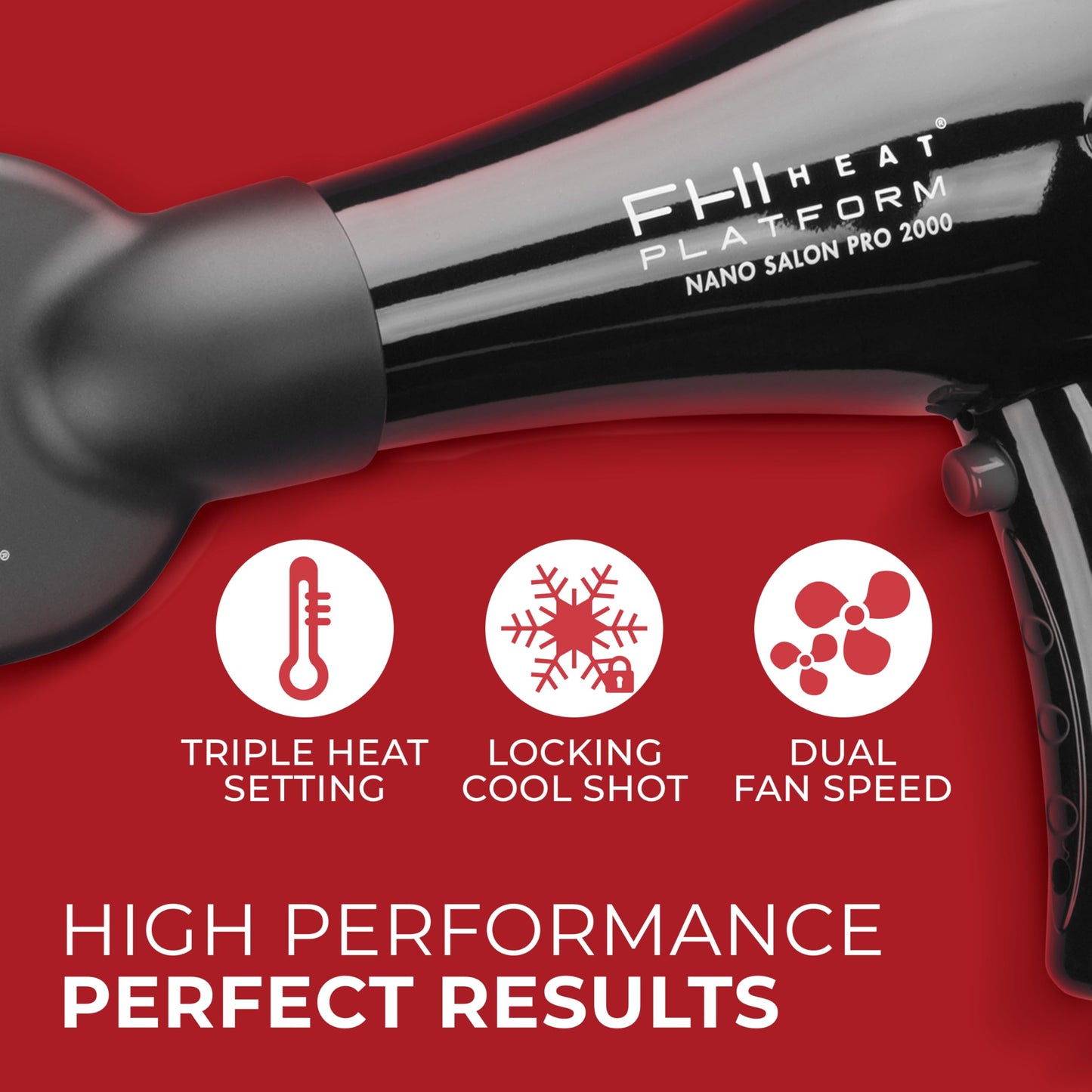 FHI HEAT Platform Nano Power Salon Pro 2000 Tourmaline Ceramic Quick Dry Hair Dryer with 3 Piece Attachment Set (Comb, Concentrator, and Diffuser)