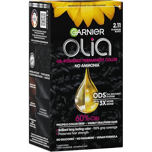 Garnier Olia Hair Color, Ammonia-Free Permanent Hair Dye, Oil-Powered Formula for 100% Gray Coverage and 3x Shinier Hair, Vegan & Cruelty Free, 2.11