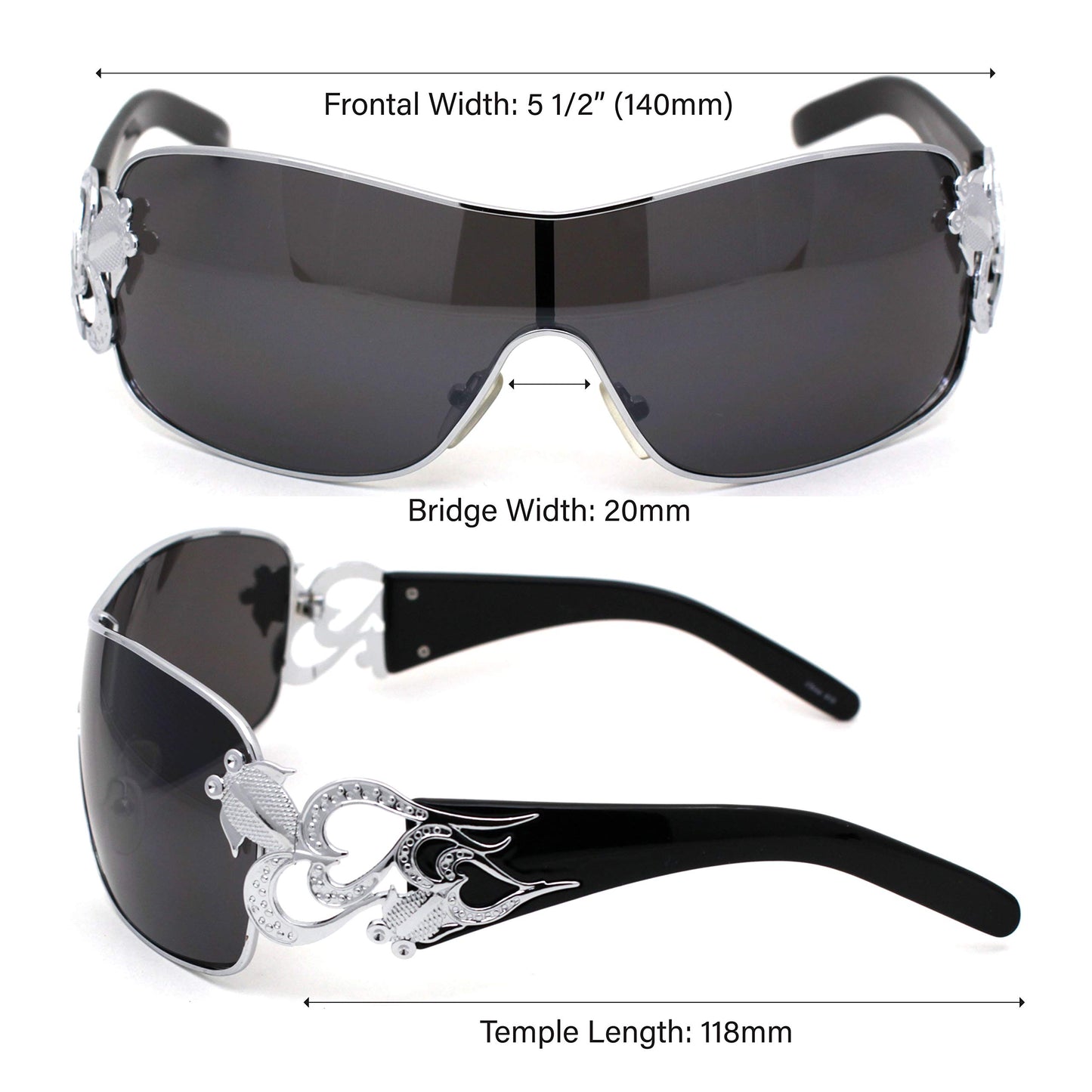 Womens Coy Metal Jewel Designer Fashion Shield Wrap Sunglasses Black - Silver