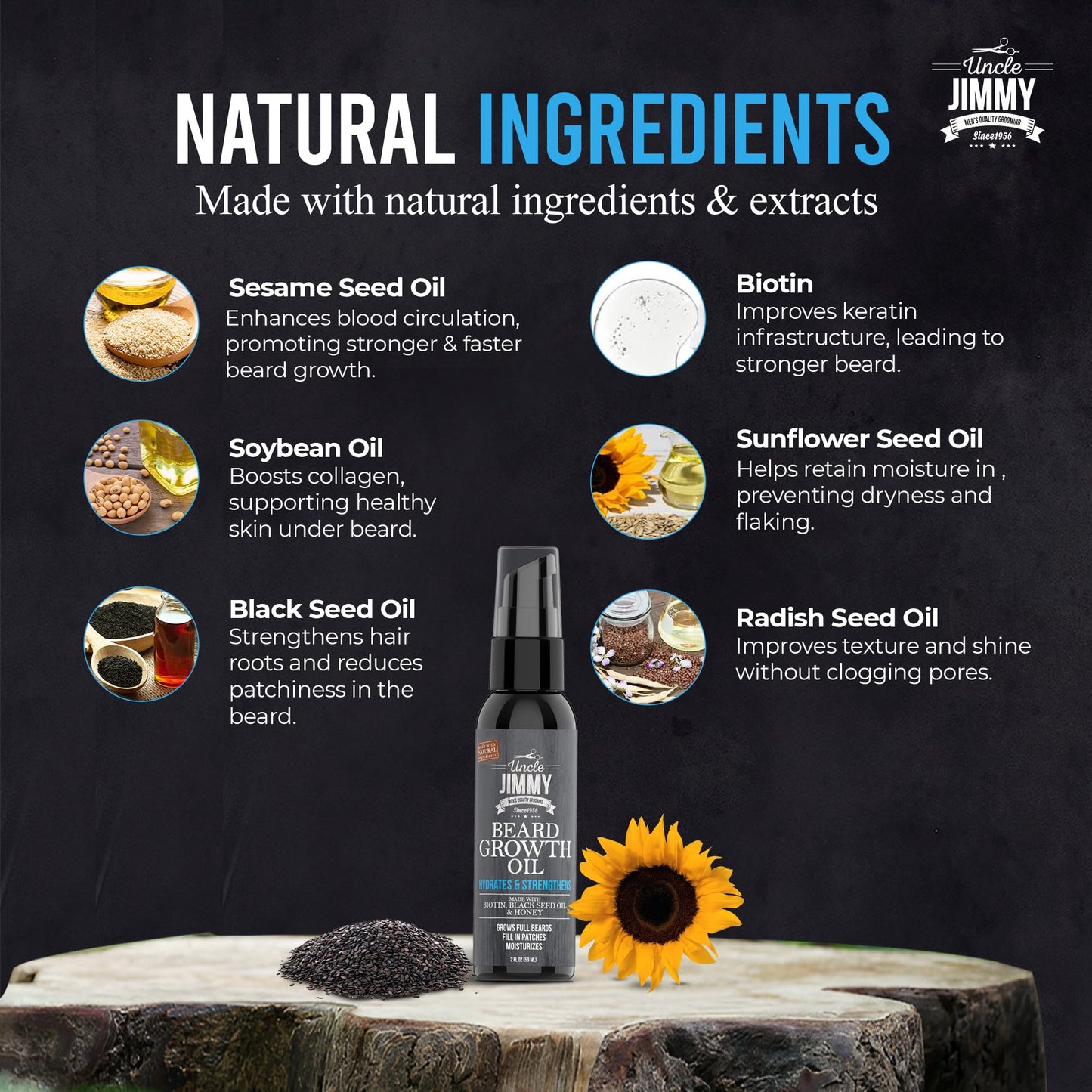 Uncle Jimmy Beard Growth Oil with Biotin | Natural Beard Care for Thicker, Fuller Healthier Beard | Men's Facial Hair Treatment for Grooming |