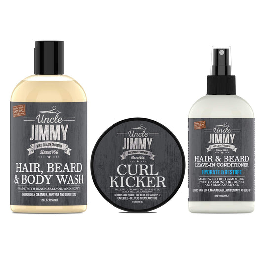 Uncle Jimmy Clean, Condition & Style Regimen for Fine & Medium Hair - 3-Step Hair Care System with Shampoo, Conditioner & Styling Cream - Lightweight