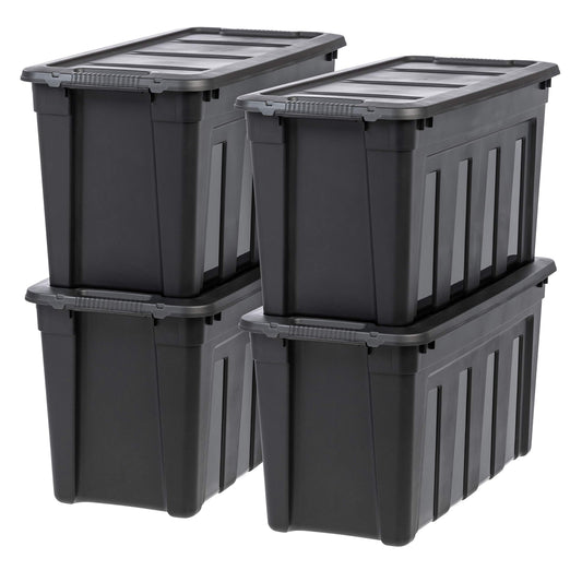 IRIS USA 31 Gallon Heavy Duty Storage Totes with Easy-Grip Handles, 4 Pack - Large Bins with Lids Garage Organizing Tubs, Durable Stackable Utility…