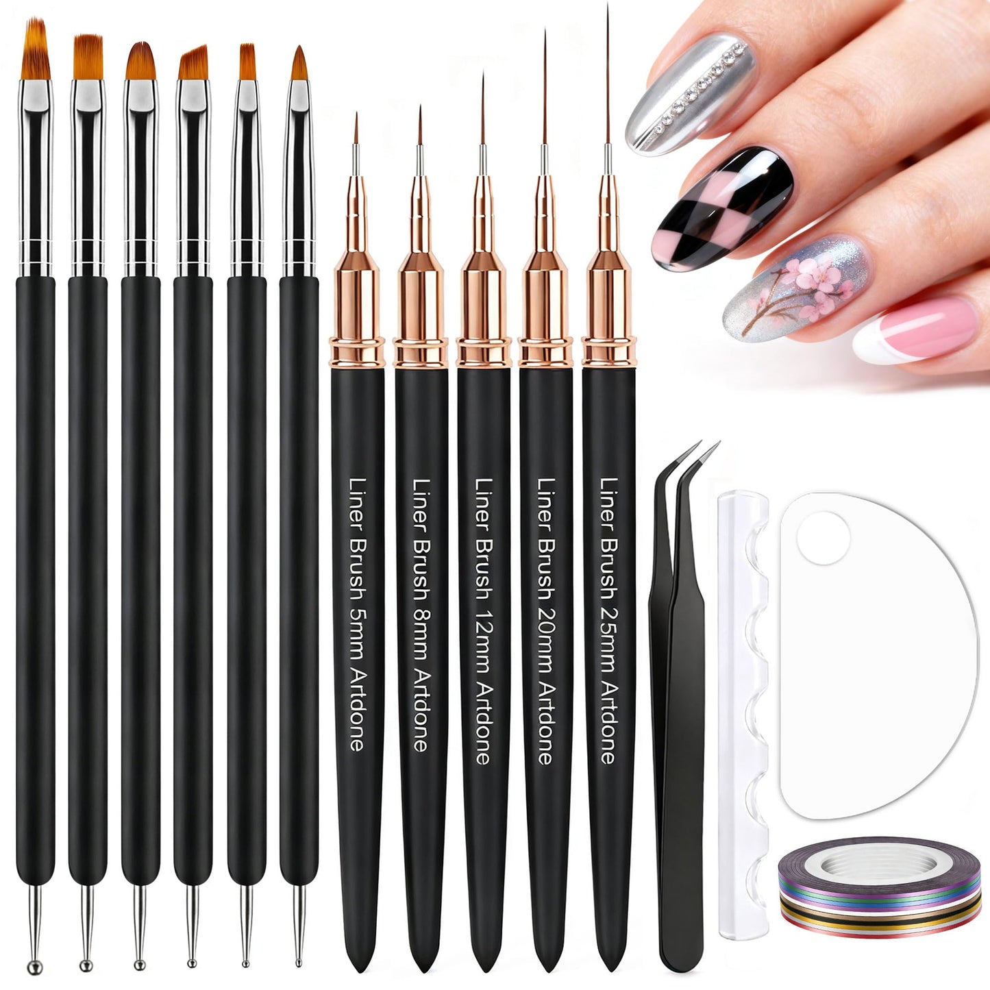 Artdone Nail Striping Tape Lines Kit With Nail Art Pens Liner Brushes Beauty and Personal Care Artdone Default Title