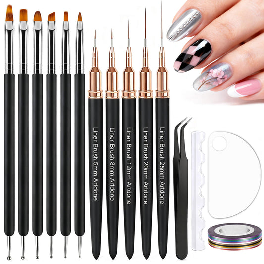 Artdone Nail Striping Tape Lines Kit With Nail Art Pens Liner Brushes Beauty and Personal Care Artdone Default Title