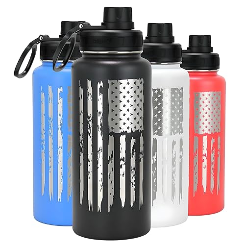DRINCO Stainless Steel Water Bottle Spout Lid Vacuum Insulated Double Wall Water Bottle Wide Mouth Leak Proof Keep Cold Sport Camping (USA Flag)