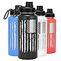 DRINCO Stainless Steel Water Bottle Spout Lid Vacuum Insulated Double Wall Water Bottle Wide Mouth Leak Proof Keep Cold Sport Camping (USA Flag)