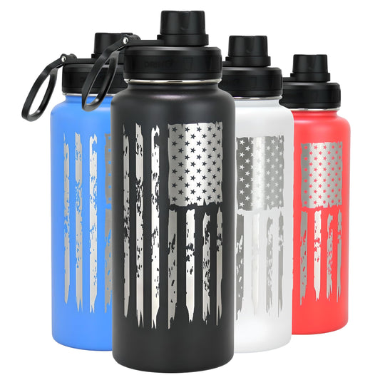 DRINCO Stainless Steel Water Bottle Spout Lid Vacuum Insulated Double Wall Water Bottle Wide Mouth Leak Proof Keep Cold Sport Camping (USA Flag)