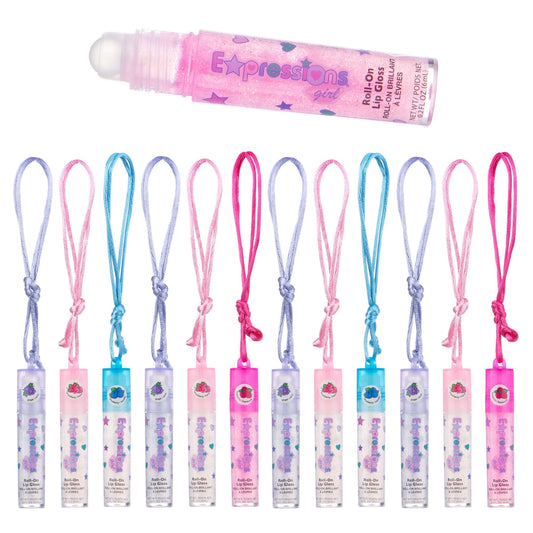 12pc Lip Gloss Necklace, Fruit Flavored Lip Gloss Set, Value Pack, Teen Girls Party Favors, Non Toxic Lip Gloss Necklaces For Girls