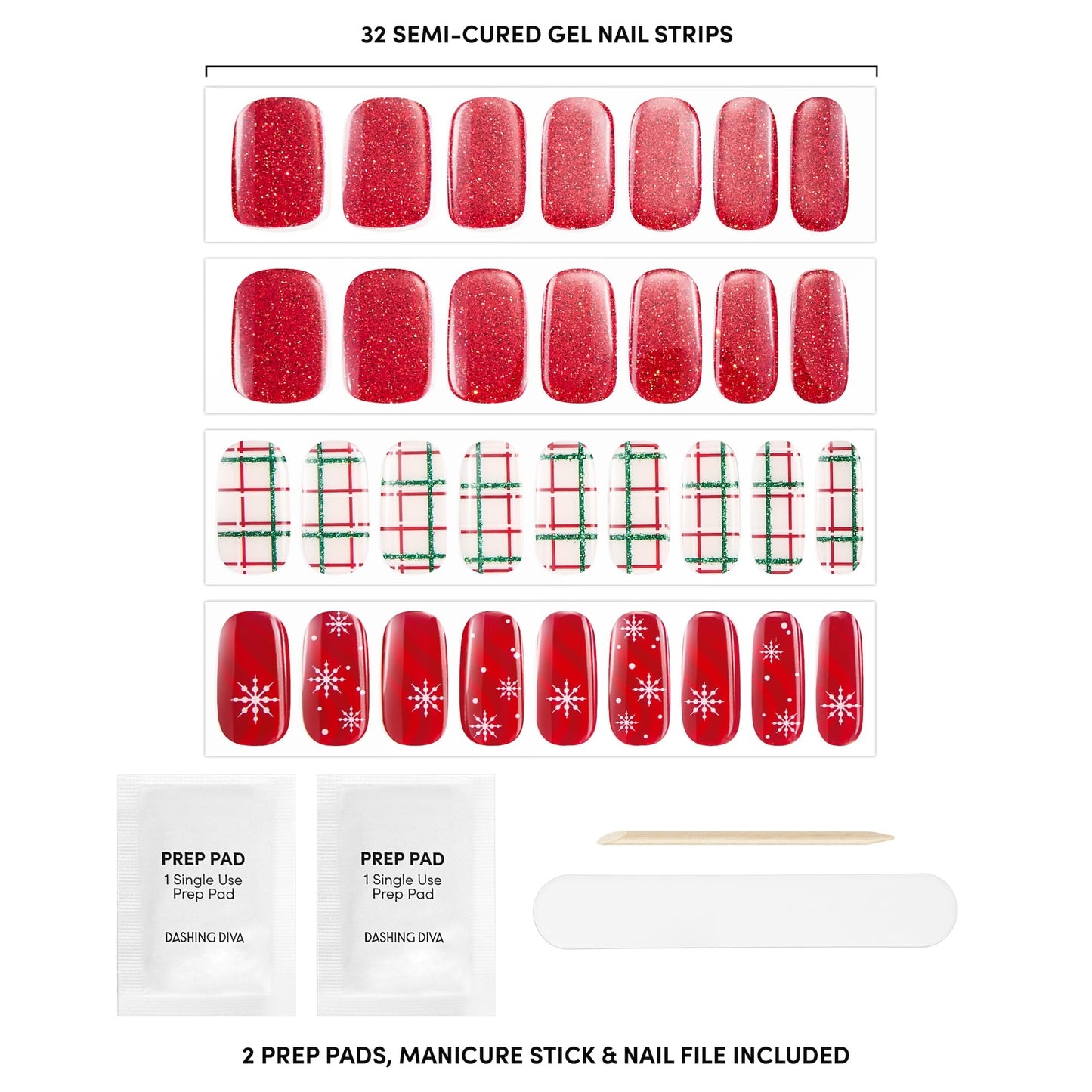 Dashing Diva Glaze Nail Strip Set - Plaid About You - Long Lasting, Chip Resistant, Semi-Cured Gel Nail Strips - Holiday Gel Set - 4-Piece Manicure Beauty & Personal Care Dashing Diva