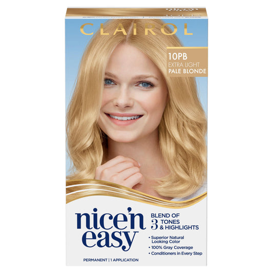 Clairol Nice'n Easy Permanent Hair Dye, 10PB Extra Light Pale Blonde Hair Color, Pack of 1