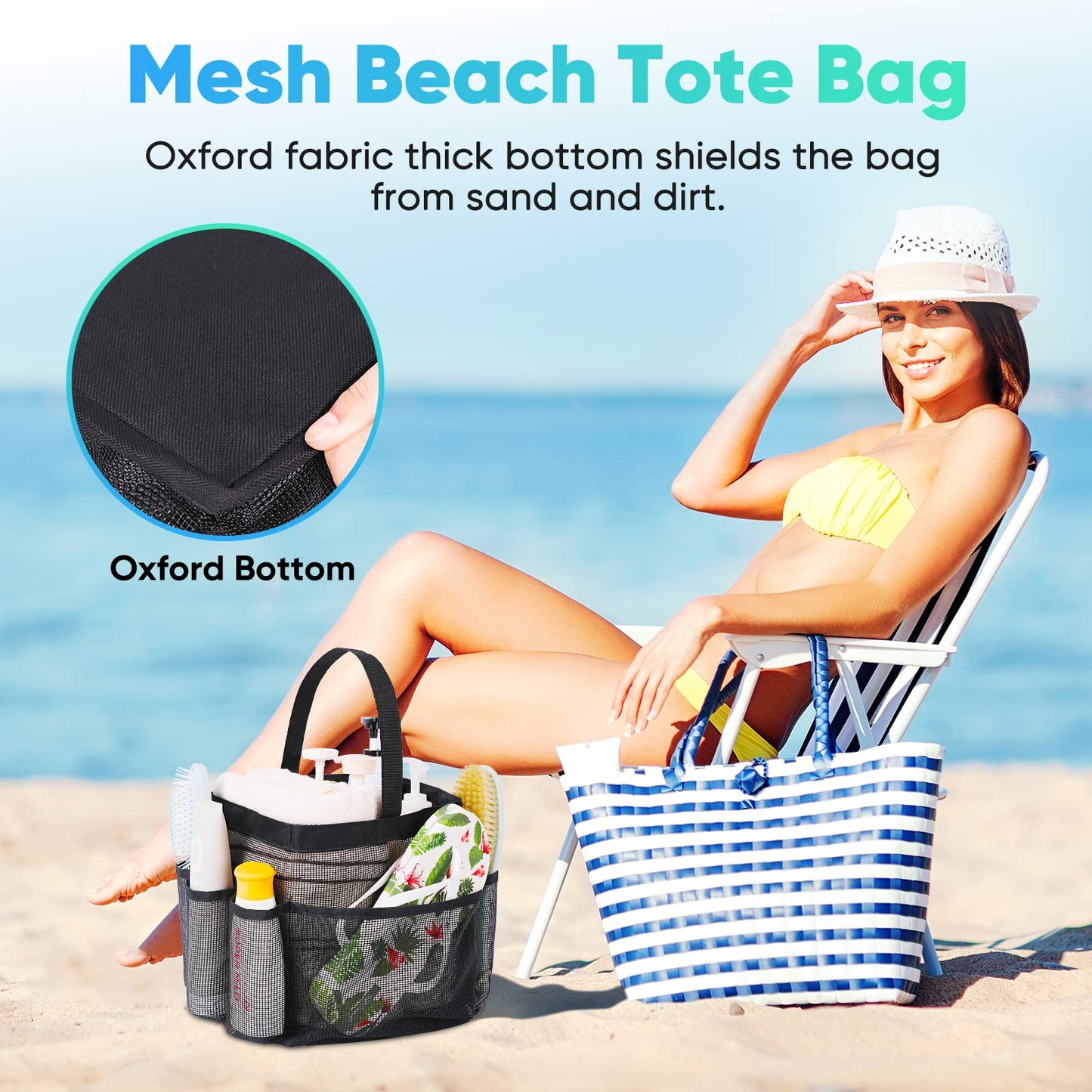 Eudele Mesh Shower Caddy Portable for College Dorm Room Essentials, 8-Pocket Large Capacity Shower Bag for Beach, Swimming, Gym