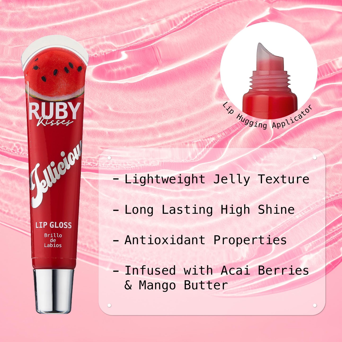 Ruby Kisses Jellylicious Lip Gloss, High-Shine Non-Sticky Hydrating Plump