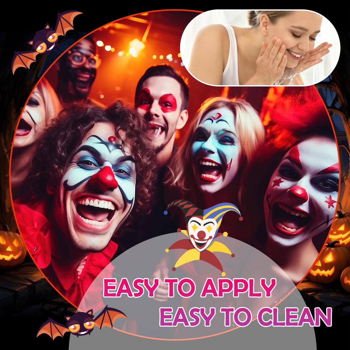 Black White Red Halloween Face Body Paint Kit,Clown Wheel Face Contour SFX Makeup Palette,Professional Waterproof Clown Face Painting Makeup Kit