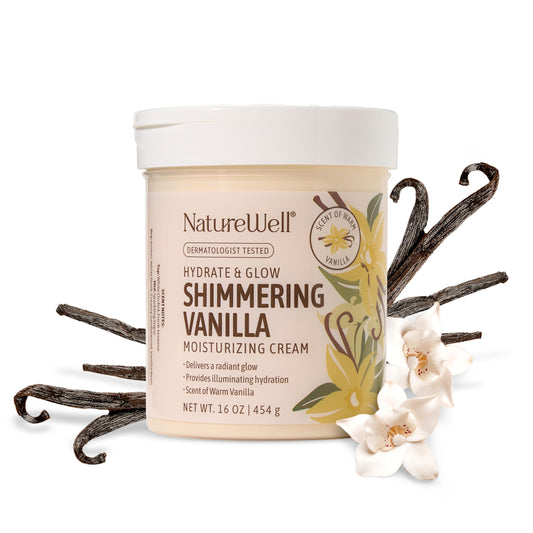NATURE WELL Shimmering Vanilla Hydrate & Glow Moisturizing Cream For Face & Body, Intensely Nourishing & Softening, Delivers A Sparkling Radiance