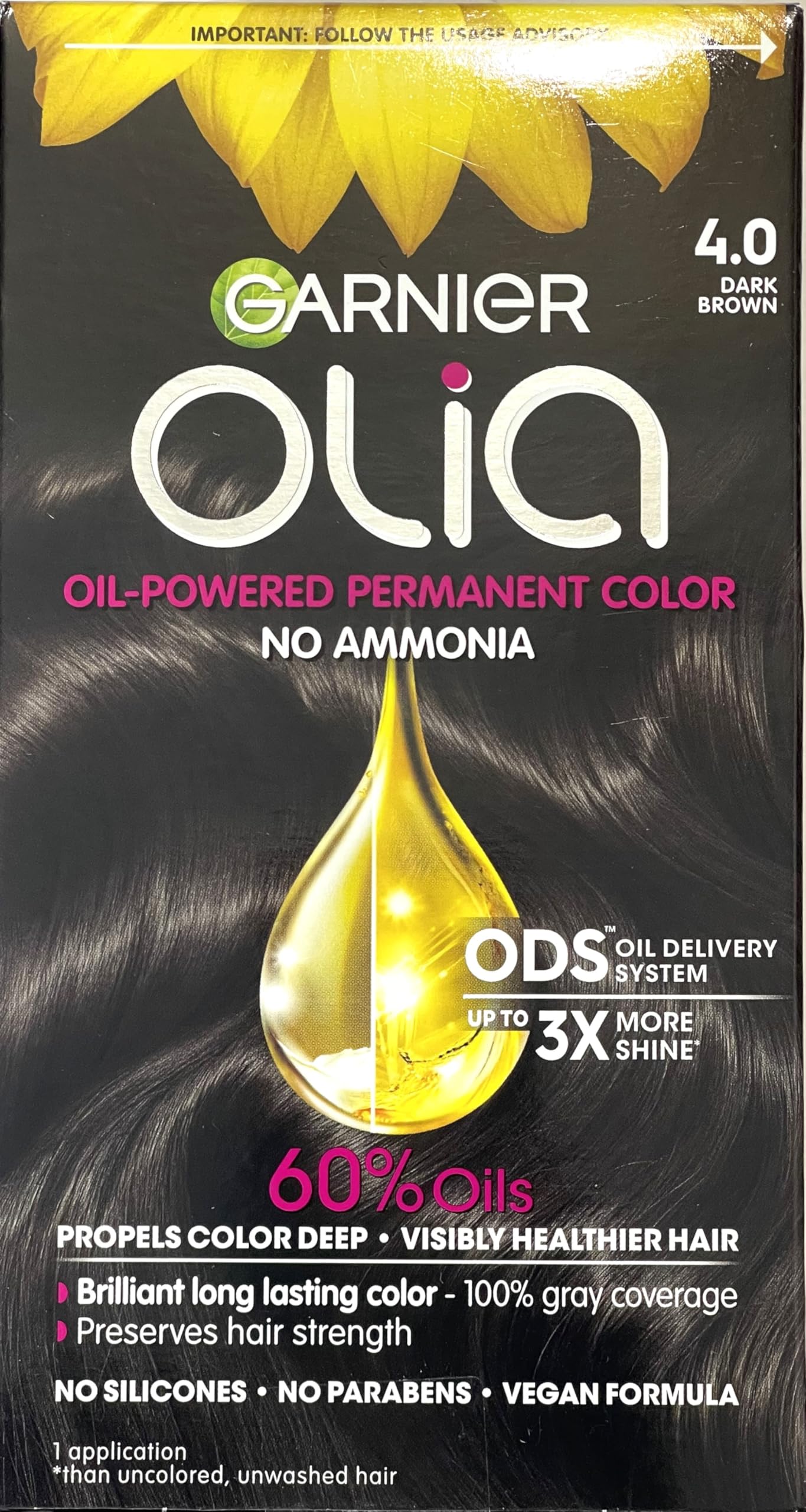 Garnier Olia Ammonia Free Hair Color [4.0] Dark Brown 1 ea (Pack of 4)