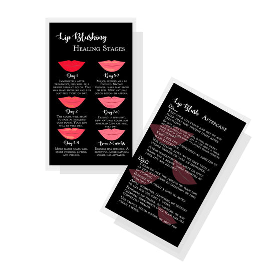 Boutique Marketing LLC Lip Blush Stages of Healing & Aftercare Instructions Cards | Package of 50 | Double Sided Size 2 x 3.5 inches Business Card |