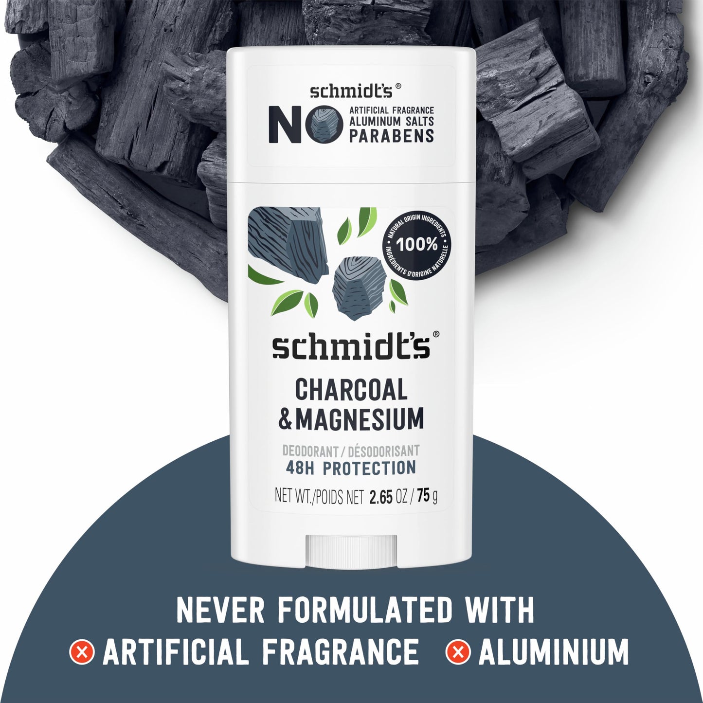 Schmidt's Aluminum-Free Vegan Deodorant Charcoal & Magnesium with 24 Hour Odor Protection, for Women and Men, Natural Ingredients, Cruelty-Free, 2.65 Beauty and Personal Care Schmidt's