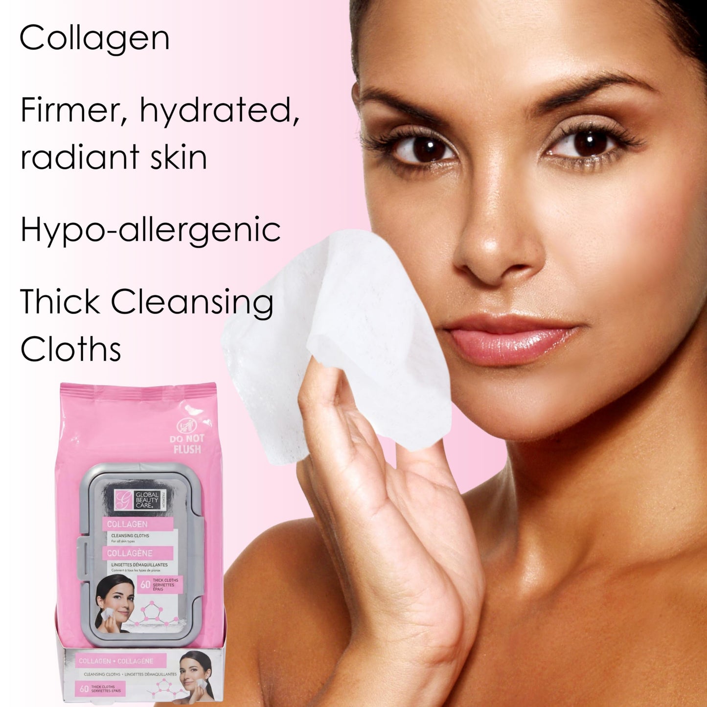Global Beauty Care Collagen Makeup Remover Wipes - Gentle Daily Facial Cleansing Wipes for Sensitive Skin, Hydrating, Firming & Renewing For Smooth