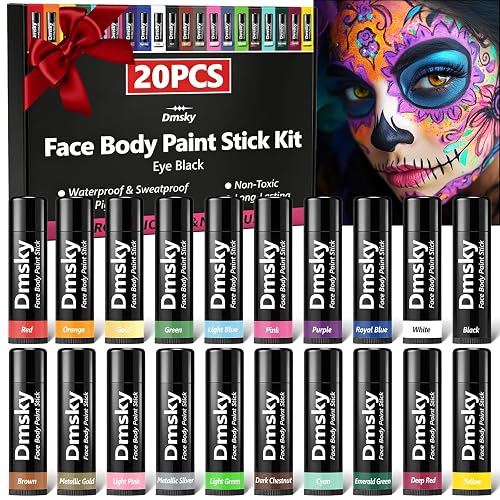 Dmsky 20 Packs Eye Black Sports Stick for Football, Baseball, Softball-Anti-Glare Face Body Paint Stick Kit,Water-Proof Eye Sports Paint Sticks,20