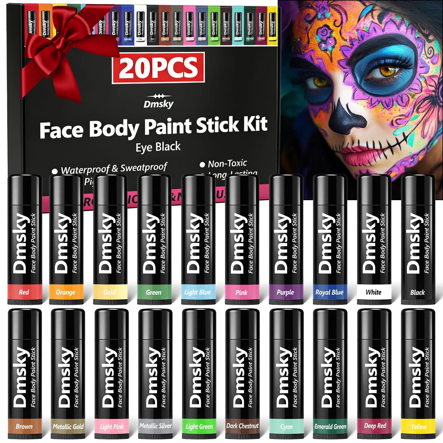 Dmsky 20 Packs Eye Black Sports Stick for Football, Baseball, Softball-Anti-Glare Face Body Paint Stick Kit,Water-Proof Eye Sports Paint Sticks,20