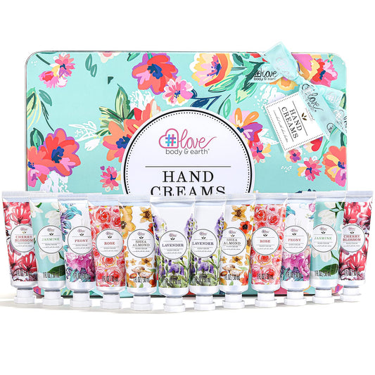 BODY & EARTH Hand Cream Gift Set for Womens Christmas Gifts, Pack of 12 Enriched with Shea Butter to Nourish Dry Hands, Hand Lotion Gift Packs, Travel