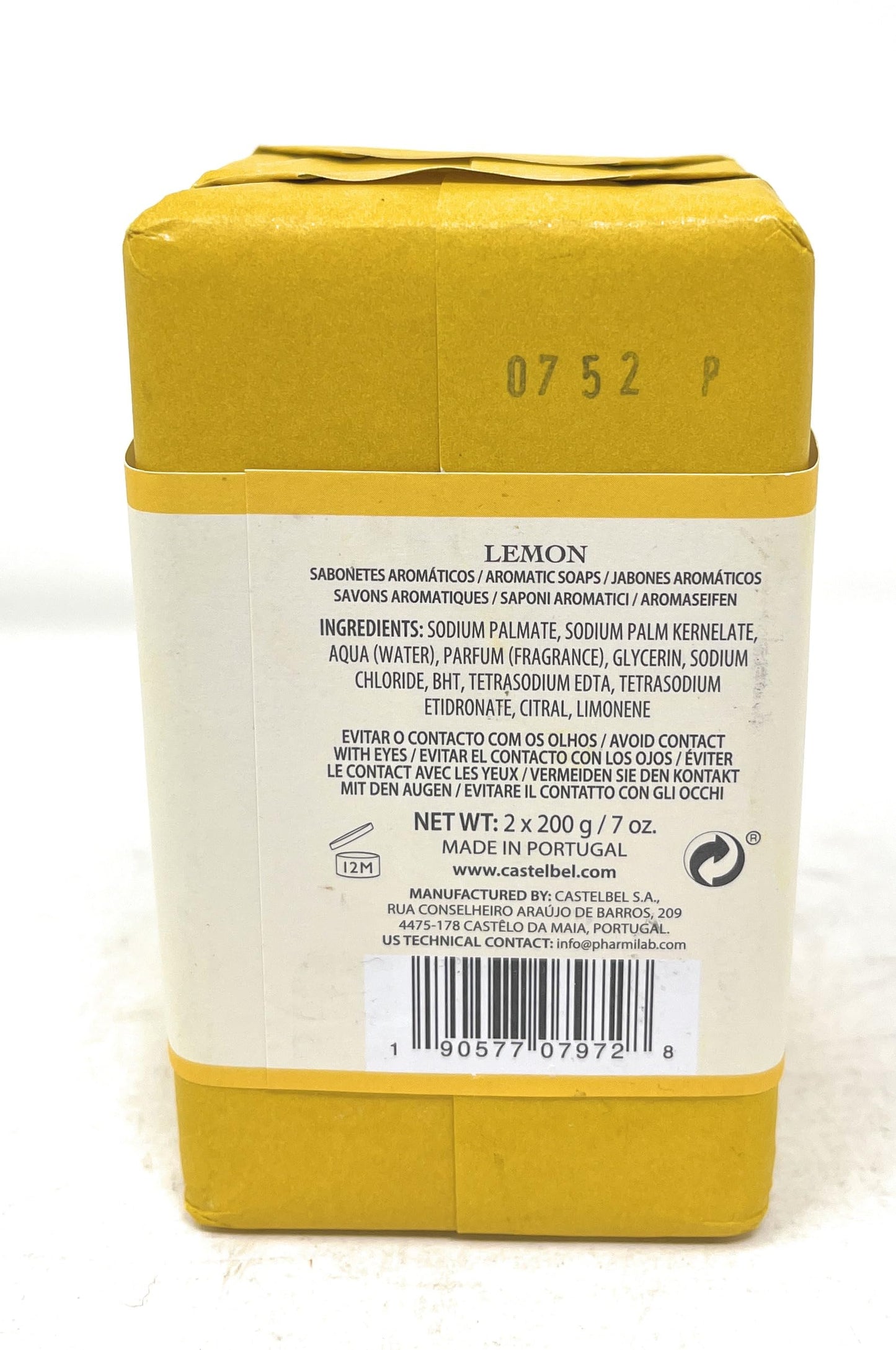 Castelbel Set of Lemon Fragranced Luxury Soap, (2) 7-Ounce Bars