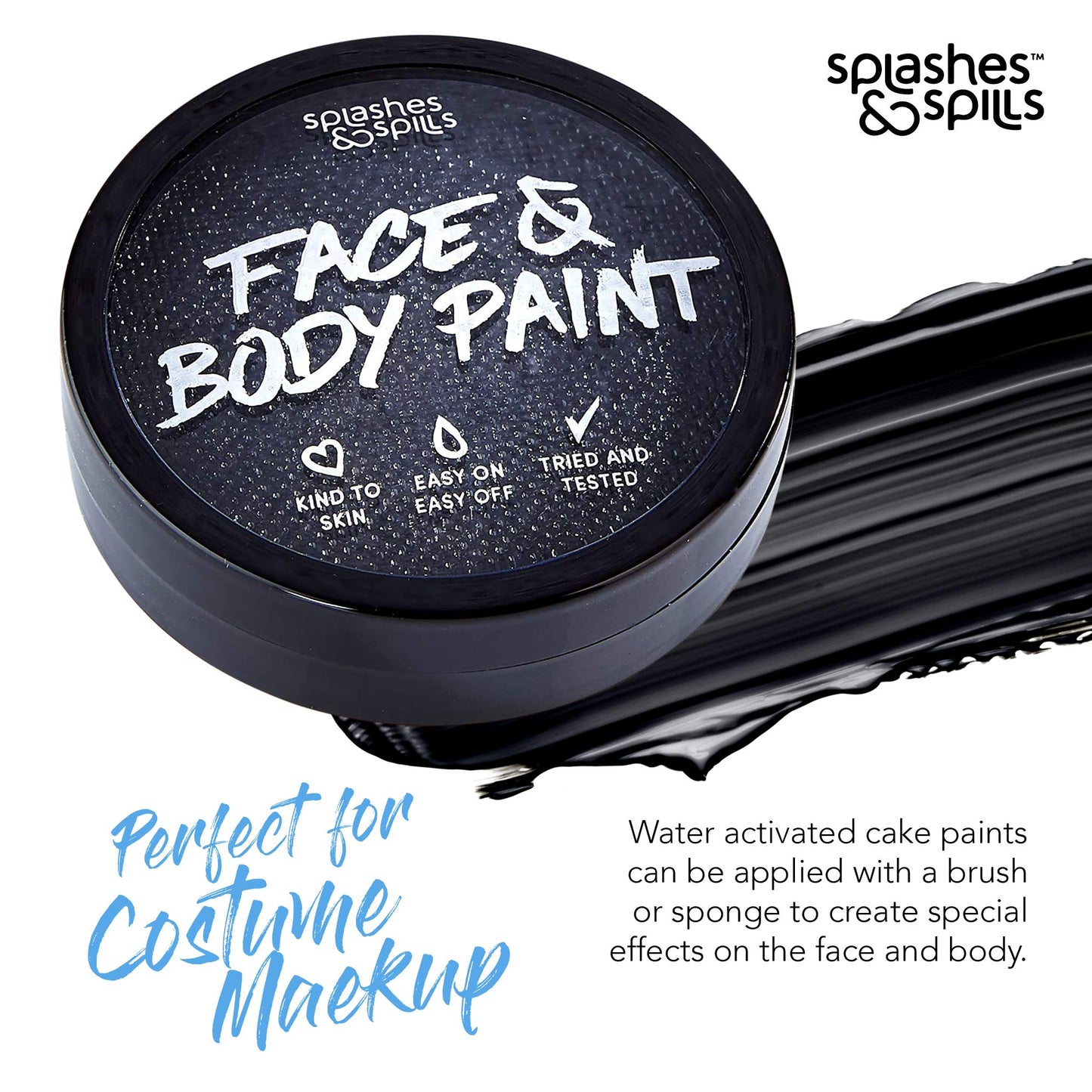 Water Activated SFX Face and Body Paint - Black Face Paint, Special Effects Makeup 18g Cake Tub - Pretend Costume and Dress Up Makeup - Great