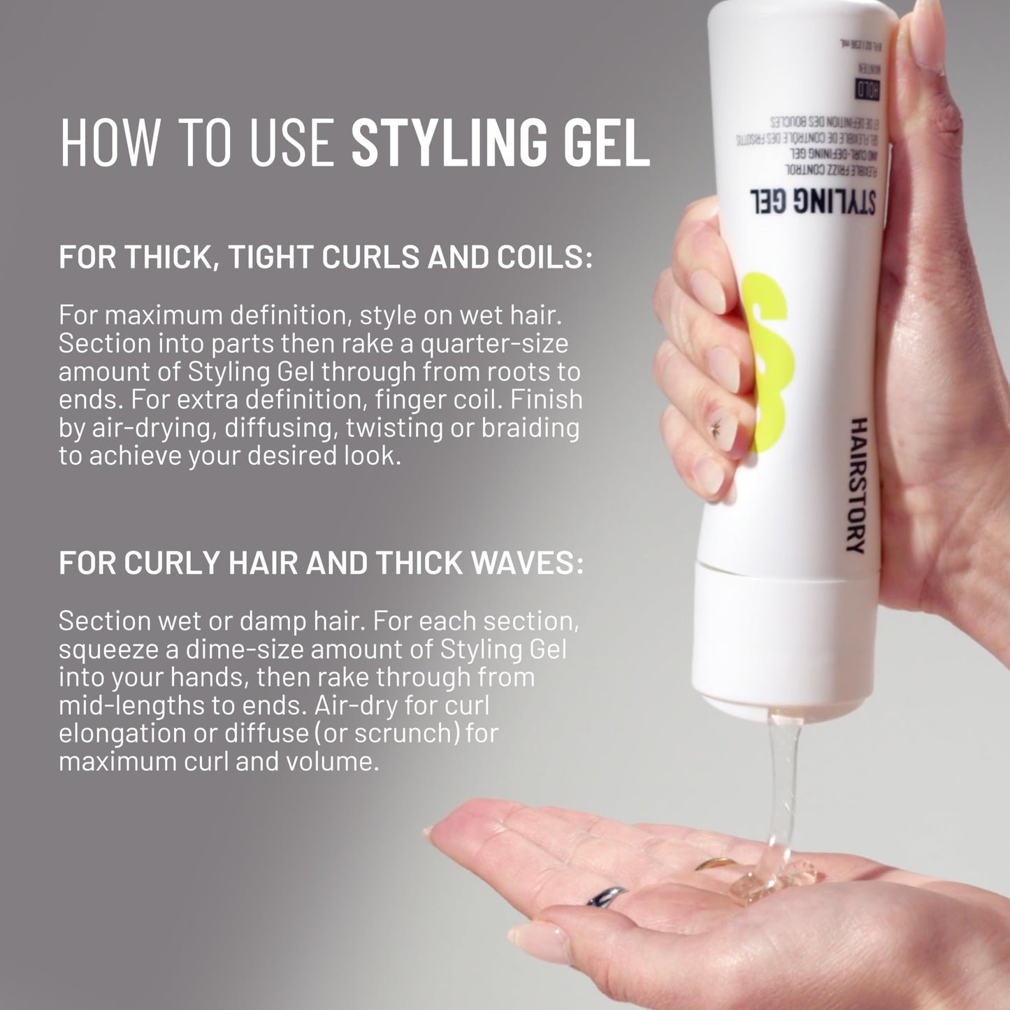Hairstory Styling Gel - Curl Defining Gel for Wavy Curly Coily Hair, Flexible Frizz Control, Heat Protection up to 450F, Non Crunchy, 8 Fl Oz