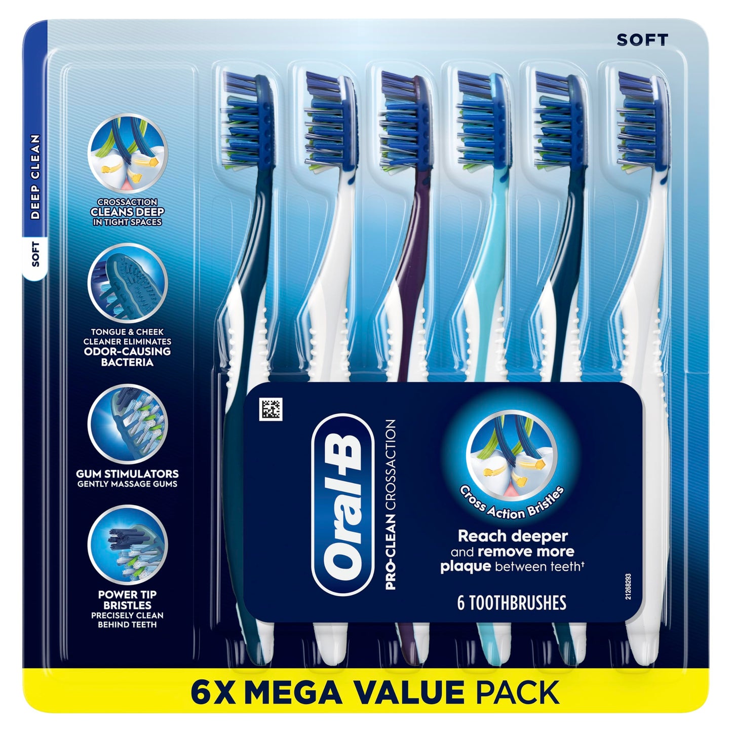 Oral-B Pro Clean Cross Action Toothbrushes, Deep Plaque Removal, 6 Count