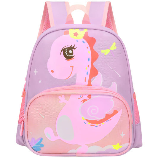 Lifelix Cute Toddler Backpack Preschool Dinosaur Schoolbag for 2-6 Girls Kindergarten Children Travel Bookbag (Purple)