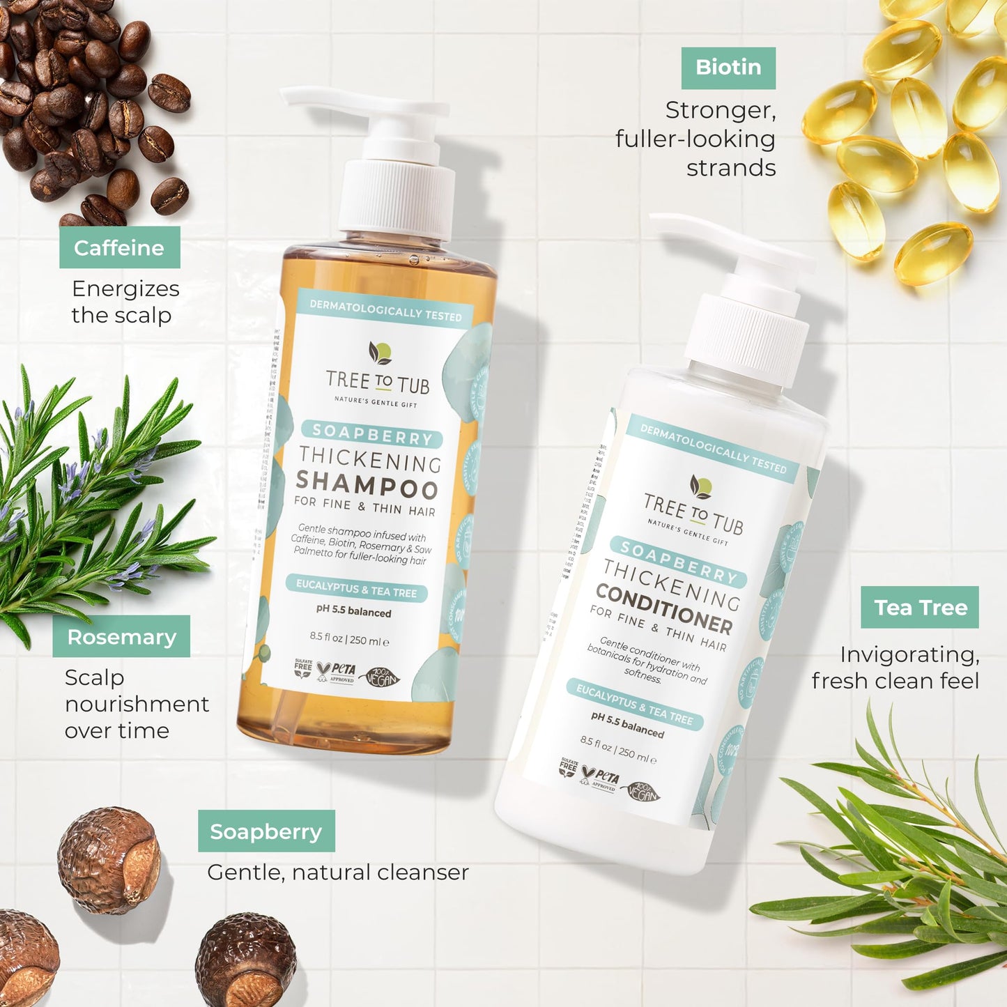Tree To Tub Volumizing Biotin Shampoo and Conditioner Set - Activating Caffeine for Fuller Hair, Thickening Shampoo and Conditioner for Women & Men