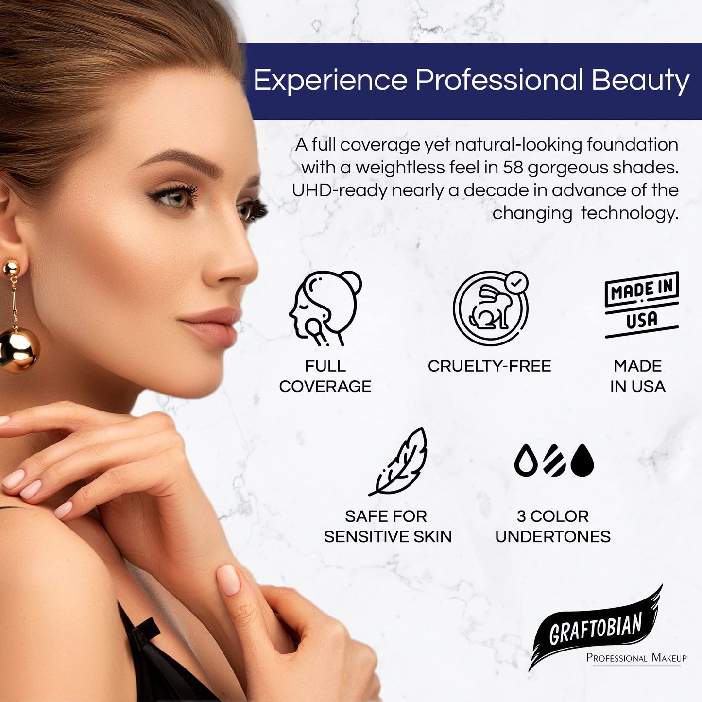 Graftobian HD Glamour Crème Foundation 1/2oz, Weightless Full Coverage Makeup, 65 Inclusive Shades, For All Skin Types, Natural or Full-Glam Looks