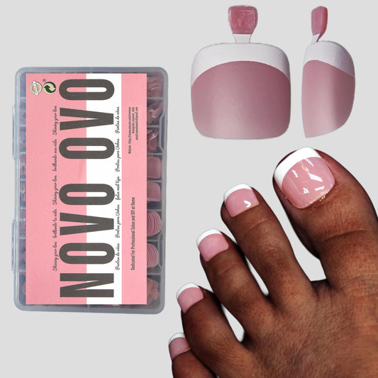 NOVO OVO Fake Toe Nail Tips Press on, French Tip Soft Gel Toenail Extension, BERRY PINK Square Round Pre-applied Tip Primer & Base Coat, Full Cover Beauty and Personal Care NOVO OVO Default Title
