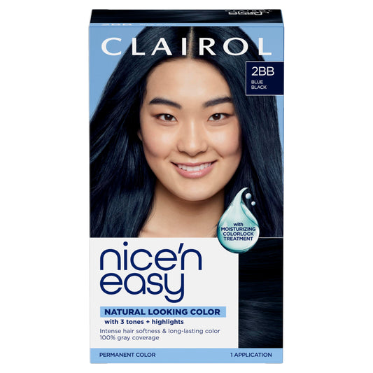 Clairol Nice'n Easy Permanent Hair Dye, 2BB Blue Black Hair Color, Pack of 1 - Packaging May Vary