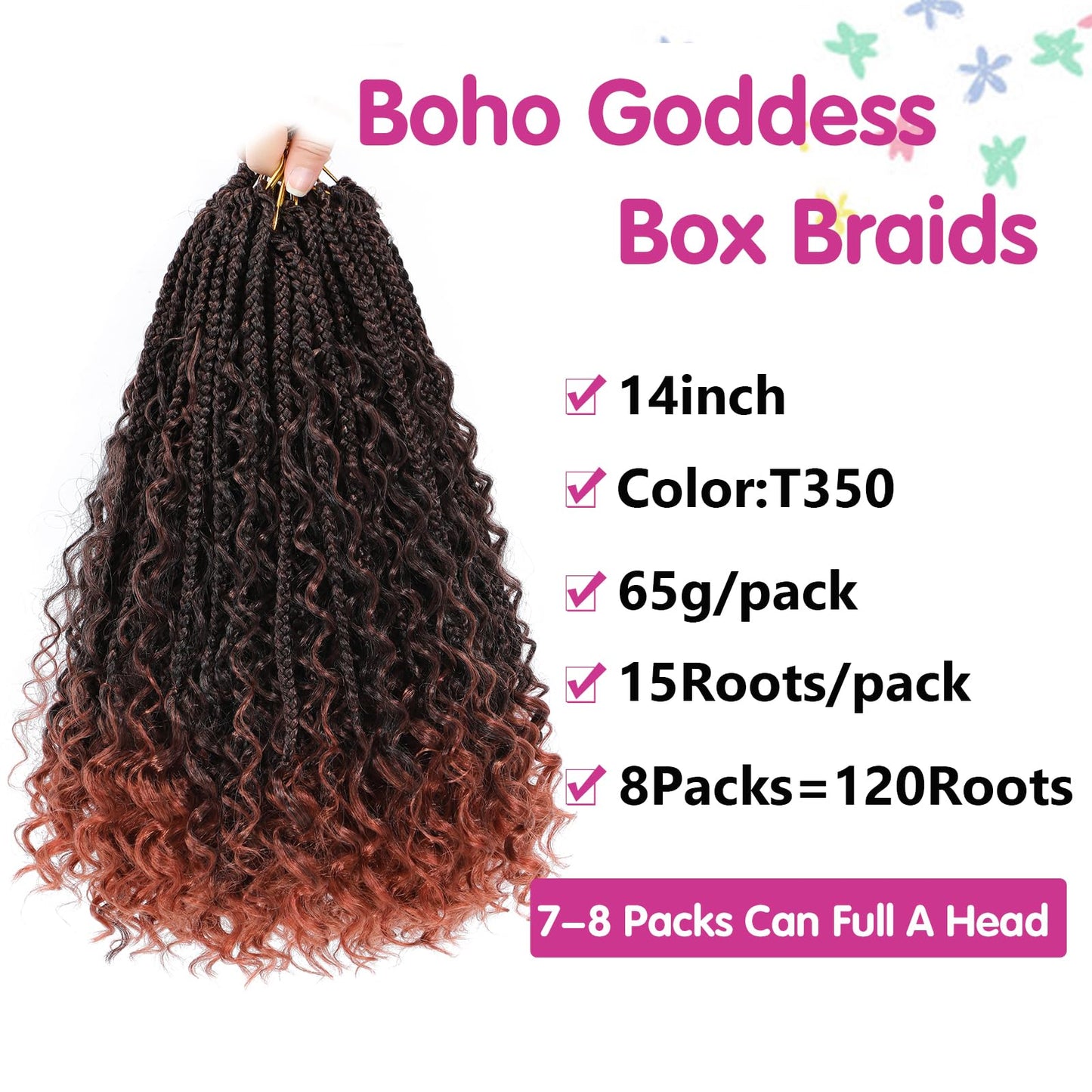 Wodun 14inch Goddess Box Braids Crochet Hair Pre Looped Box-Braids Crochet-Hair with Curly Ends For Black Women Synthetic 3X Bohemian Box Braiding