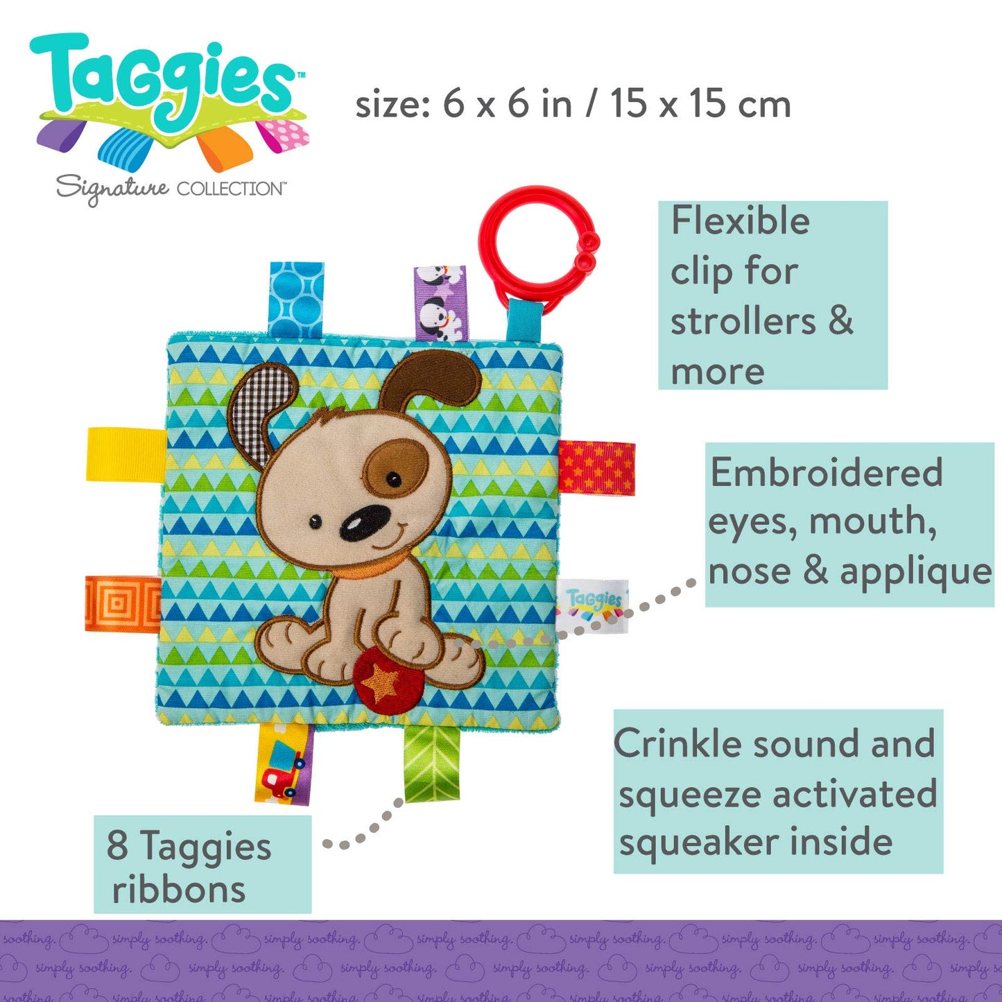 Taggies Crinkle Me Baby Toy, Brother Puppy , 6.5x6.5 Inch (Pack of 1)