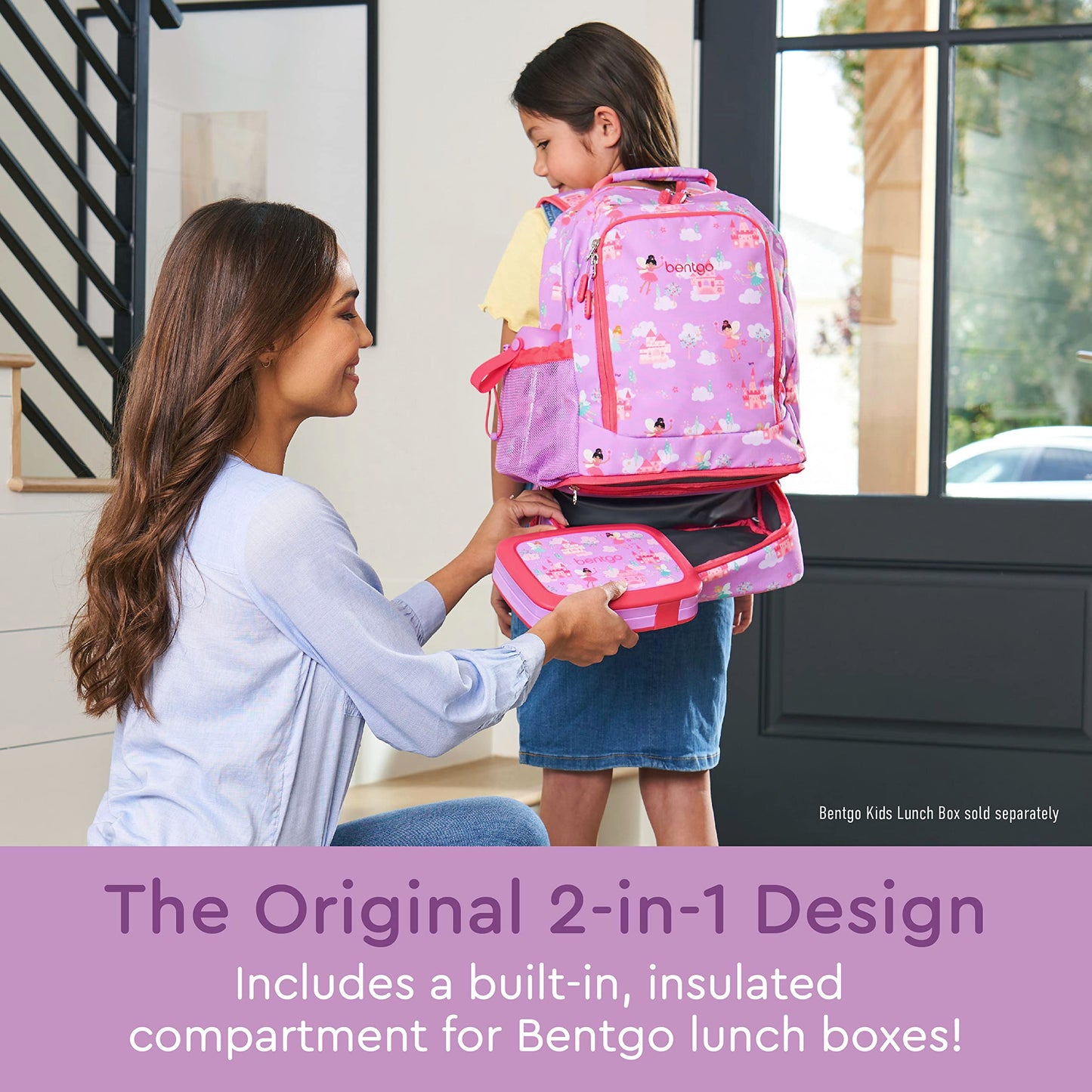 Bentgo Kids 2-in-1 Backpack & Insulated Lunch Bag - Durable 16” Backpack & Lunch Container in Unique Prints for School & Travel - Water Resistant, Padded & Large Compartments (Fairies)