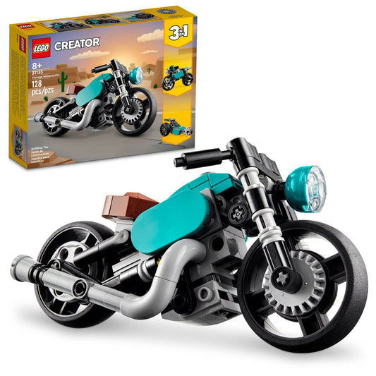 LEGO Creator 3 in 1 Vintage Motorcycle Set, Transforms from Classic Motorcycle Toy to Street Bike to Dragster Car, Vehicle Building Toys, Great Gift…