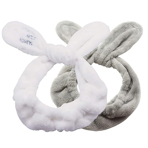 Dofash 2Pcs A Cute Bunny Ears Face Wash Headband, Skincare Makeup Headband, Beauty Lovely Spa Headbands With Delicate Bag For Girls And Woman, White