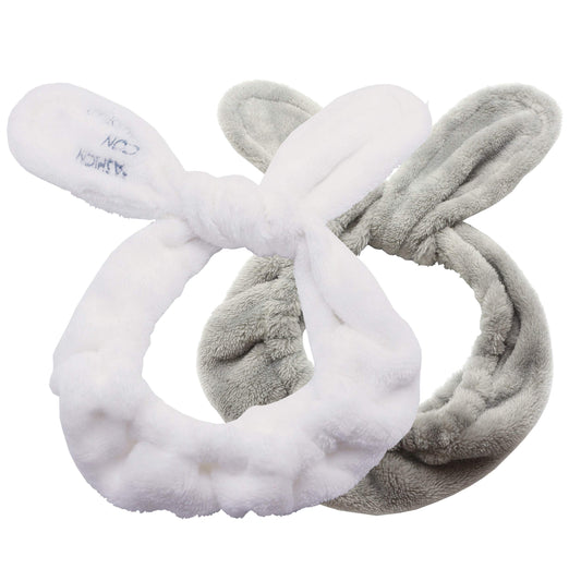 Dofash 2Pcs A Cute Bunny Ears Face Wash Headband, Skincare Makeup Headband, Beauty Lovely Spa Headbands With Delicate Bag For Girls And Woman, White