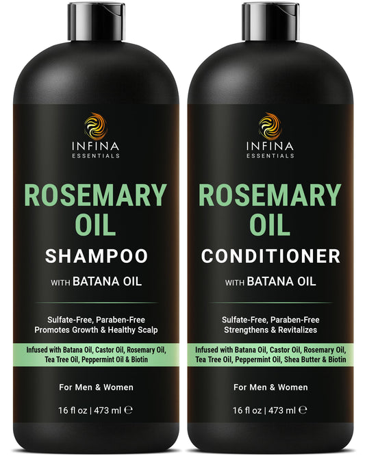 INFINA ESSENTIALS Rosemary Oil Shampoo and Conditioner Set | 16 fl oz Each | with Batana Oil & Biotin | Sulfate-Free Thickening Formula for Thinning Beauty & Personal Care INFINA ESSENTIALS