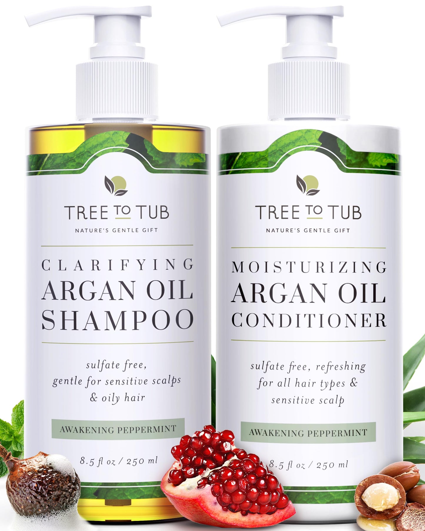 Tree To Tub Sulfate Free Shampoo and Conditioner Set for Oily Hair, Frizz, Sensitive Scalp - Hydrating Argan Oil Shampoo and Conditioner for Women