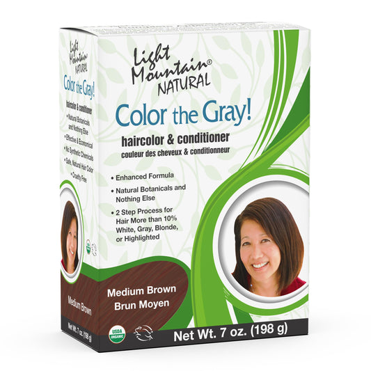 Light Mountain Henna Hair Color & Conditioner, Color the Gray - Medium Brown Hair Dye for Men/Women, Chemical-Free Semi-Permanent Hair Color